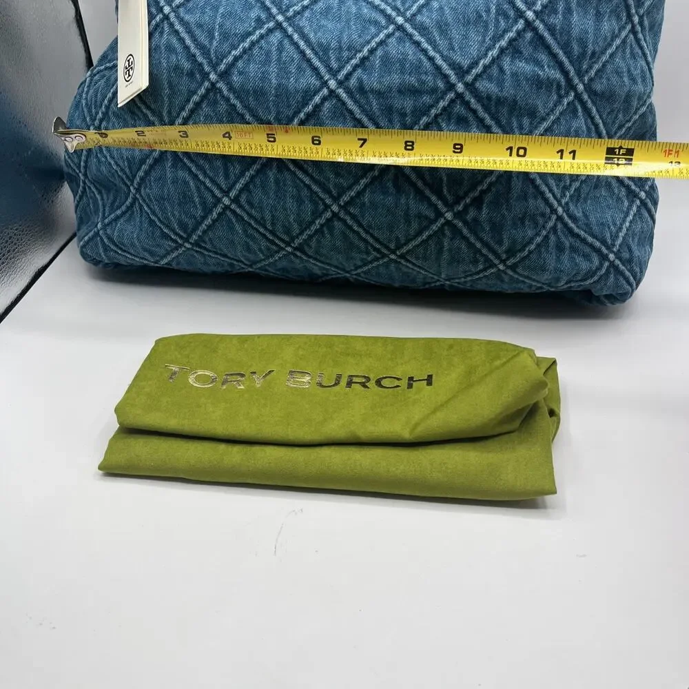 Tory Burch Fleming Blue Denim Large Hobo Tote Handbag Women’s Cotton Purse NWT